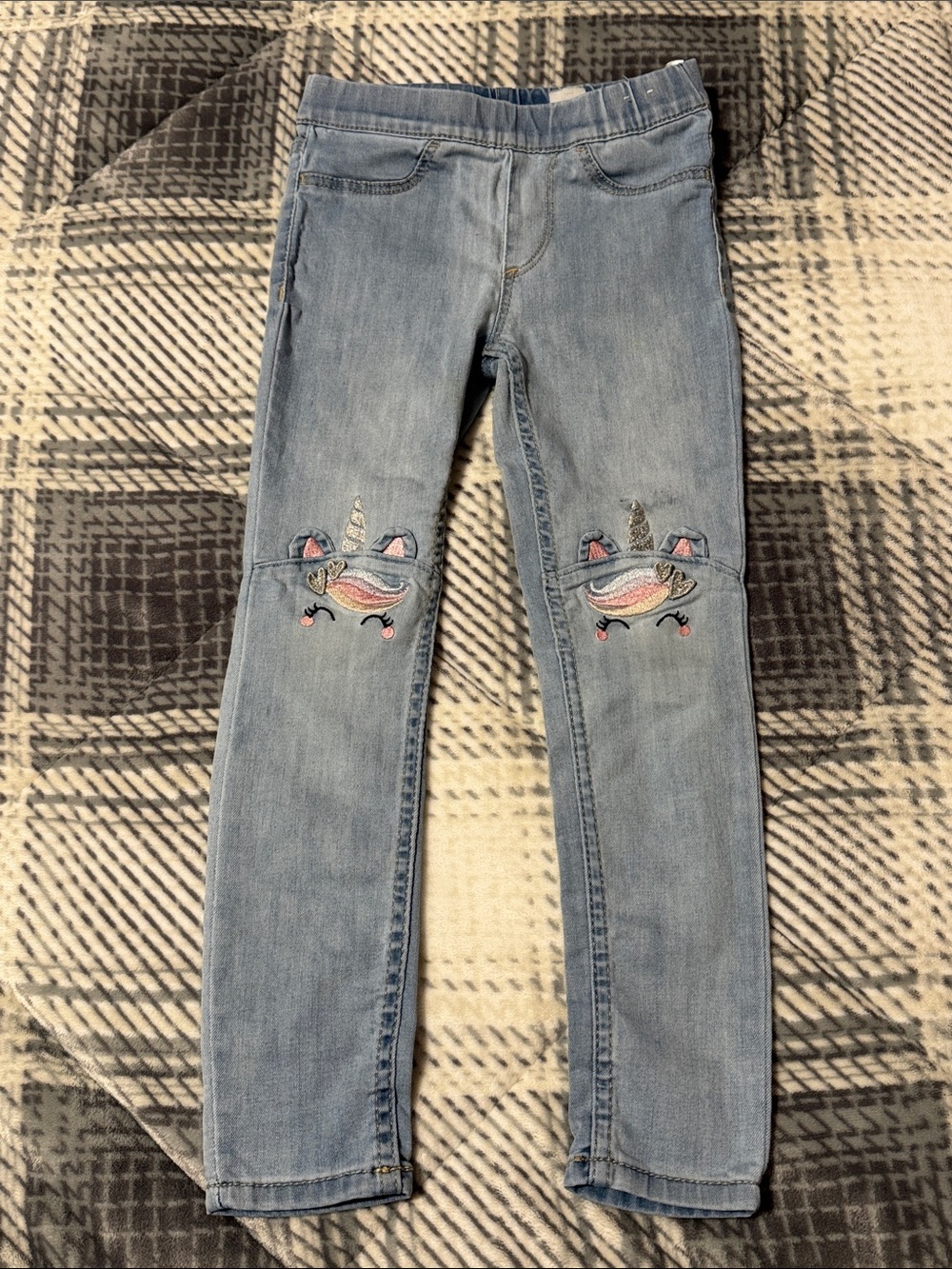H&M Girls' Light Blue Unicorn Embroidered Skinny Jeans